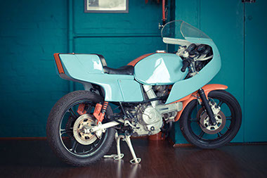 Ducati Desmo Pantah resto-mod vintage cafe racer gulf colour track racer, italian style