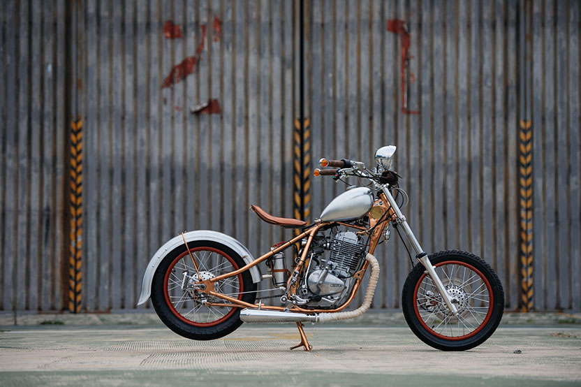 Copper Bobber suzuki gn 400 rigid frame hard tail motorcycle solo ride